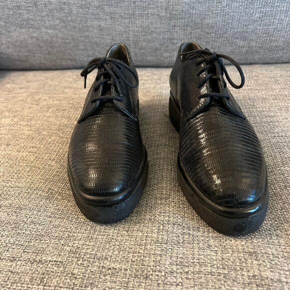 Robert Clergerie Paris Fadio Black Lizard leather Lace Up Platform Wedge Oxfords - Picture 11 of 16